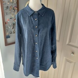 Universal Standard Classic Blue Denim Button-Up Shirt Fits Like Large